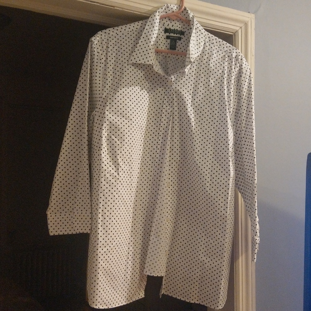 Ralph Lauren white w black polka dot button down